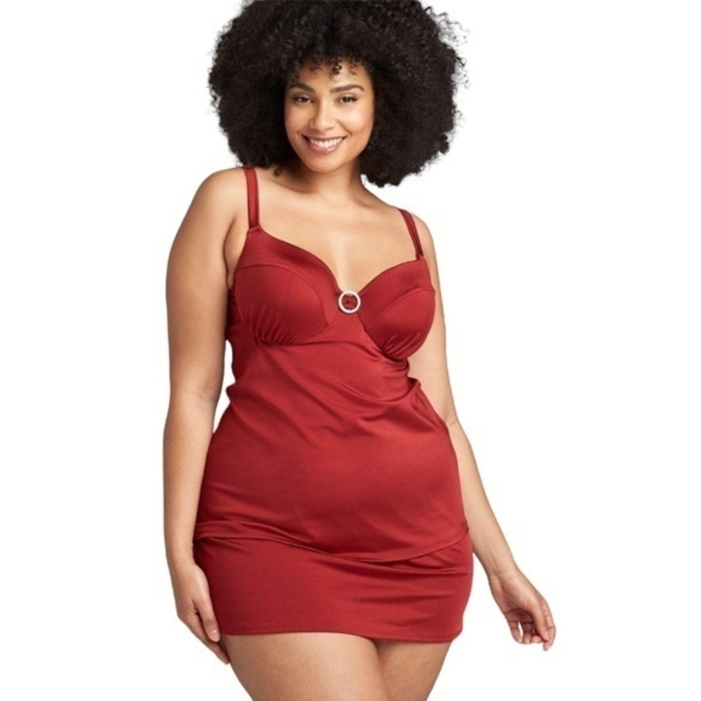 Lane Bryant Relaxed Underwire Swim Tankini Top Red Dahlia